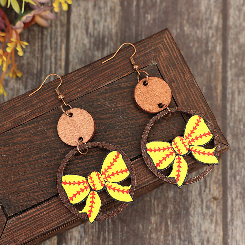 Wholesale Creative Cut Out Ring Splicing Bow Printed  Earrings